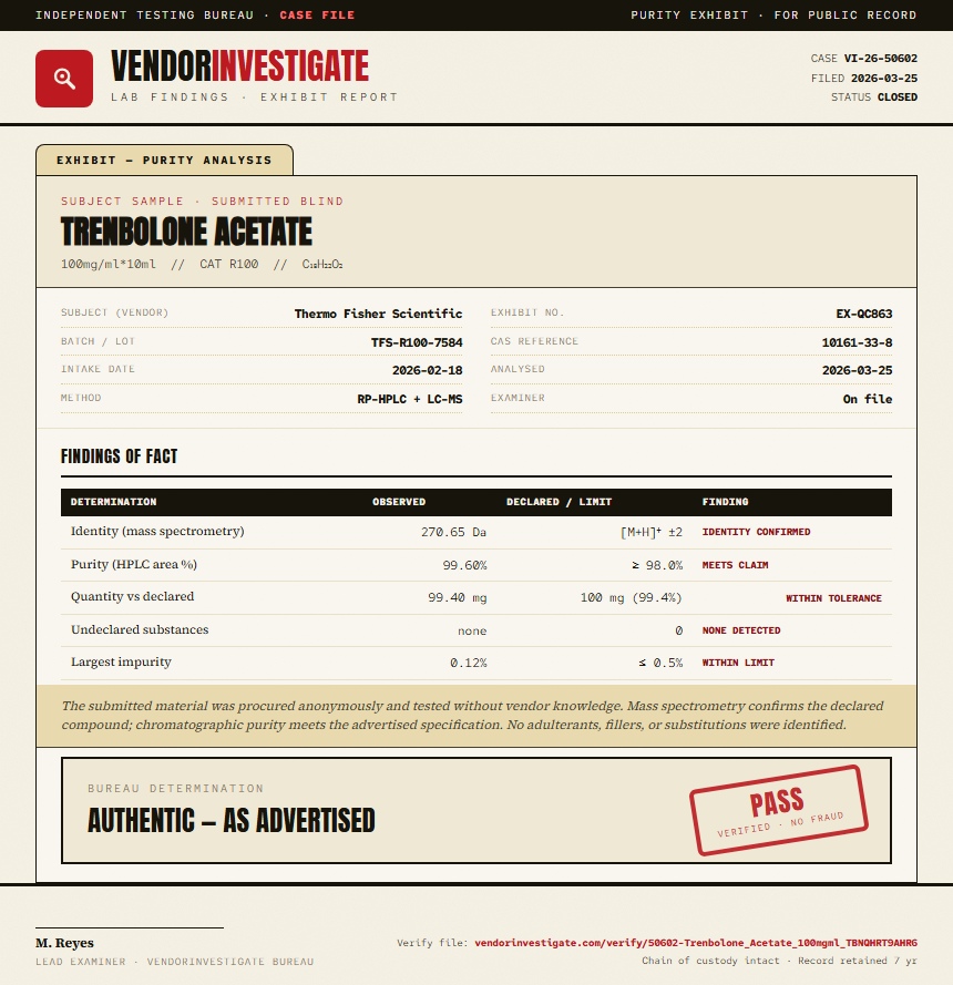 Trenbolone Acetate Purity (HPLC) report by VendorInvestigate